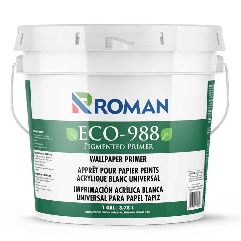 ROMAN Products ECO988 White Pigmented Wallpaper Primer 1 Gallon 128 Fluid Ounces 450 Sq Ft