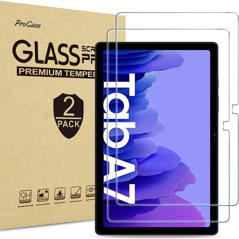 عارض شاشة زجاجي مقسّى عالي الدقة، مكون من قطعتين، لجهاز Galaxy A7 T500 بحجم 10.4 بوصة (إصدار 2020)، بصلابة سطح 9H، حواف مستديرة، مقاوم للخدوش والزيوت. - Image 1