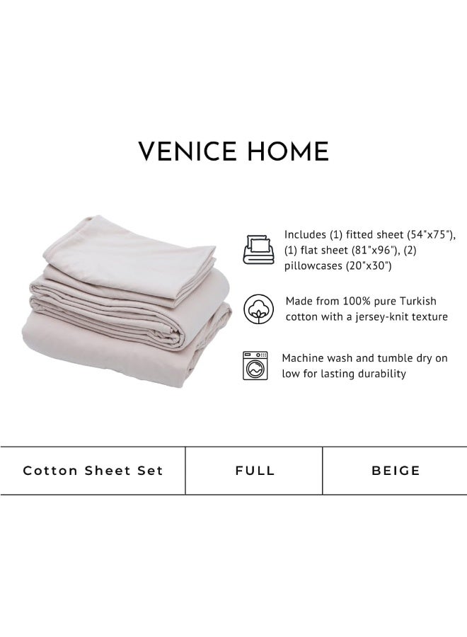 Venice Home 100% Cotton Bed Sheet Set with Deep Pocket - T-Shirt Fabric Jersey Knit - Extra Soft - Easy Fit - 4 Piece Set with Pillowcases - All Season - Comfy – 4 pcs (Beige, Full)  - Image 2