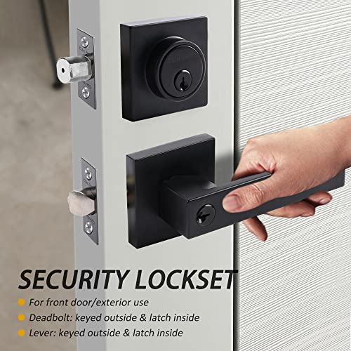 Cielsa Dawn Front Door Lock Set Exterior door lock set,Door Handle With Single Cylinder Deadbolt Lock,Keyed Alike Door Locks For Front Door(Matte Black,1Pack set) - Image 4