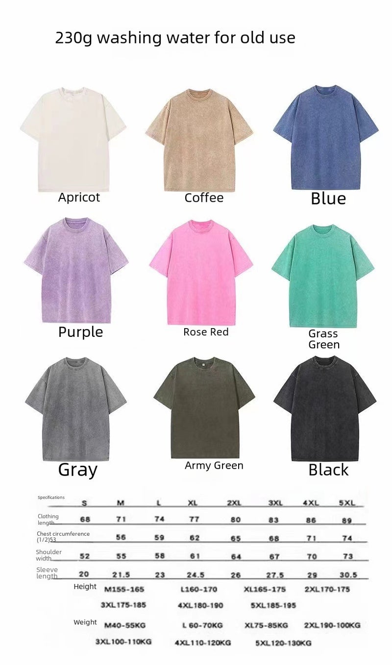 2023 New Washed Old 230G American Short-Sleeved Cotton T-Shirt Men'S And Women'S Loose Half-Sleeved National Trendy Sample Logo - Image 4