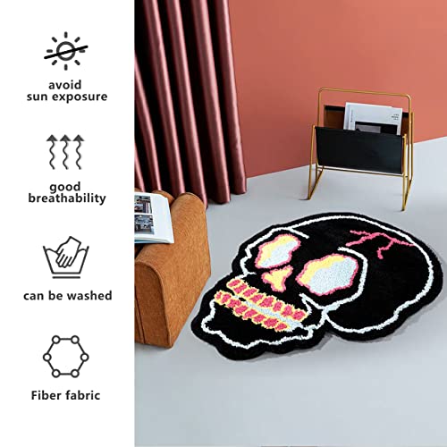 Kaupuar Black Bath Rugs Cartoon Fun Skull Head Area Rug Microfiber Bathroom Mat Soft Large Welcome Doormat Indoor Carpet Kitchen Living Room Non-Slip Mats Halloween Decorative Mats, 26" x 34" - Image 3