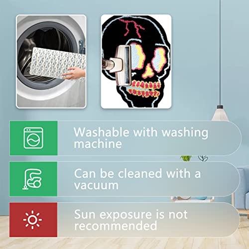 Kaupuar Black Bath Rugs Cartoon Fun Skull Head Area Rug Microfiber Bathroom Mat Soft Large Welcome Doormat Indoor Carpet Kitchen Living Room Non-Slip Mats Halloween Decorative Mats, 26" x 34" - Image 5