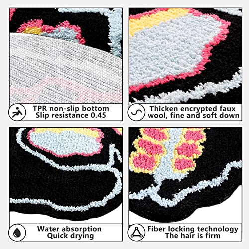 Kaupuar Black Bath Rugs Cartoon Fun Skull Head Area Rug Microfiber Bathroom Mat Soft Large Welcome Doormat Indoor Carpet Kitchen Living Room Non-Slip Mats Halloween Decorative Mats, 26" x 34" - Image 2