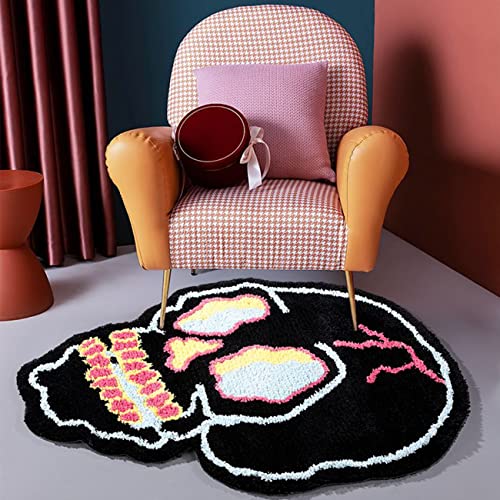 Kaupuar Black Bath Rugs Cartoon Fun Skull Head Area Rug Microfiber Bathroom Mat Soft Large Welcome Doormat Indoor Carpet Kitchen Living Room Non-Slip Mats Halloween Decorative Mats, 26" x 34" - Image 1