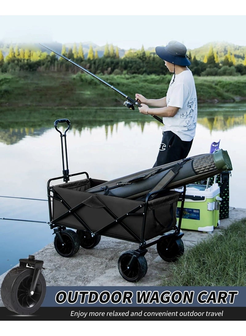 Huitich Heavy-Duty Folding Utility Wagon Cart with 4 Wheels – 97 x 51 x 56 cm, Black - Image 2