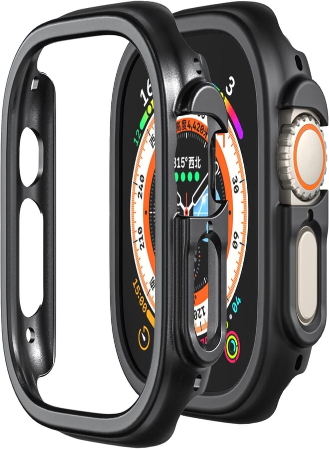 Yrzper Compatible with Apple Watch Ultra 49mm Hard PC Case Cover Resistant Impact Shockproof Protective All-Around Edge Protective PC Hard Bumper Cover Face for Apple Watch Ultra 49mm (Black)