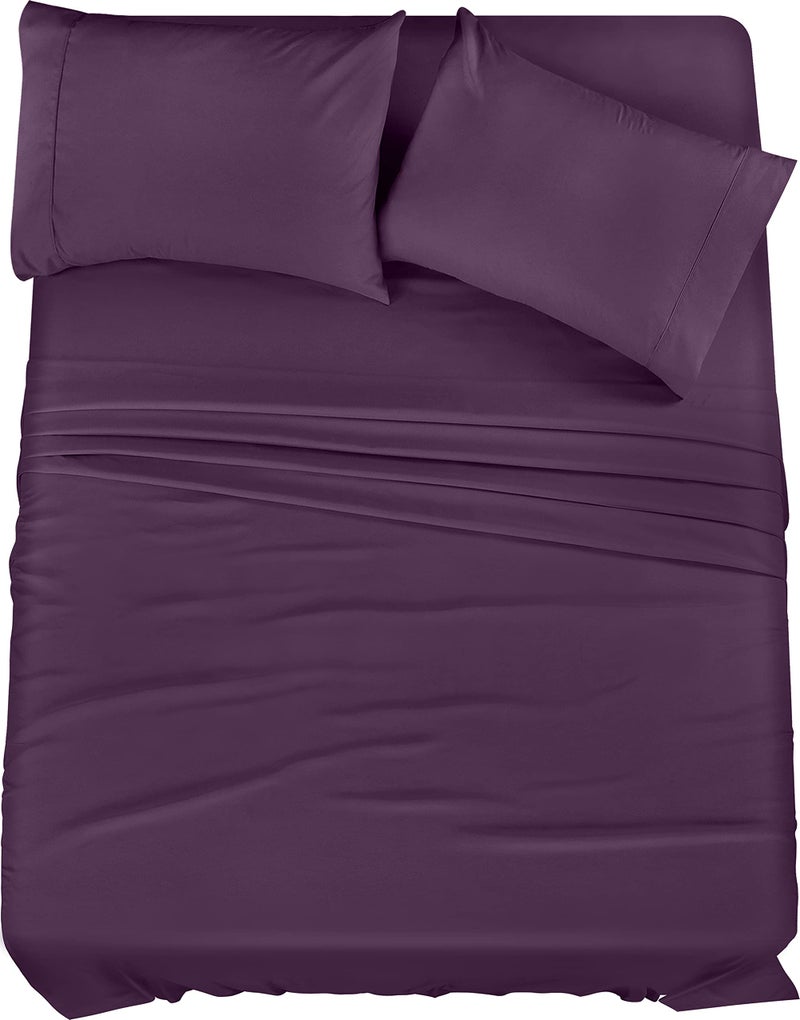 Utopia Bedding King Bed Sheets Set 4 Piece Bedding Brushed Microfiber Shrinkage and Fade Resistant Easy Care King Purple