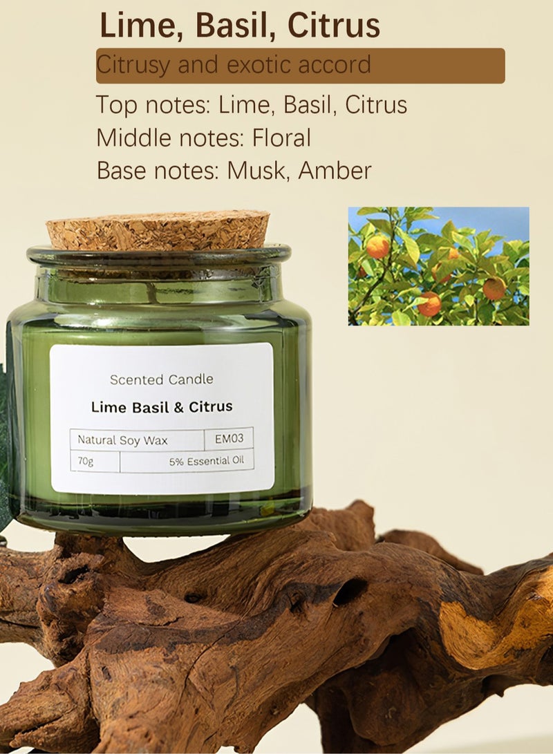 شموع معطرة، شموع عطرية قوية تدوم طويلاً، مجموعة هدايا شموع، شمعة الصويا للاستحمام في المنزل والمنتجع الصحي واليوجا والسفر، 70 جرام (ليمون وريحان وحمضيات) - Image 2