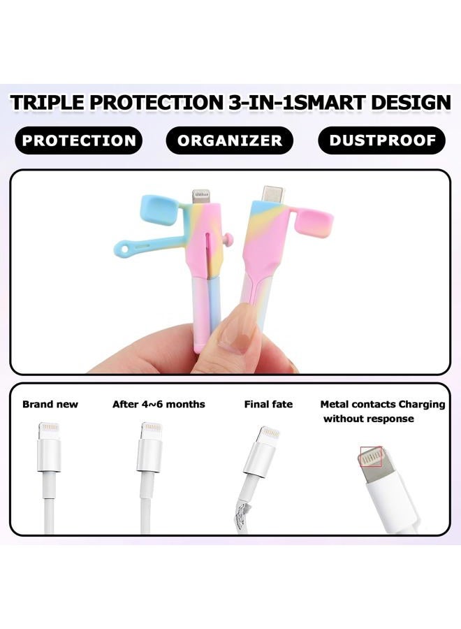 LUSTRIB 4PCS (2 Sets) Charger Cable Protector - Silicone Non-Slip Cord Saver Compatible with Lightning & USB-C Type-C Cables, 2-in-1 Dustproof Organizer and Protection, Multicolor Wire Protector for Home - Image 3