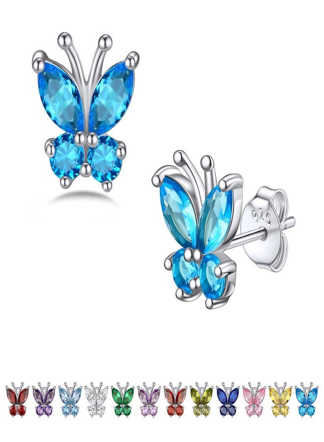 Bestyle Silver Birthstone Butterfly Earring Necklace Ring Jewelry Gift for Women, Dainty Cute Butterfly Earrings for Wife Girlfriend Mom Daughter Teen Girls On Birthday Christmas, Sterling - Image 1