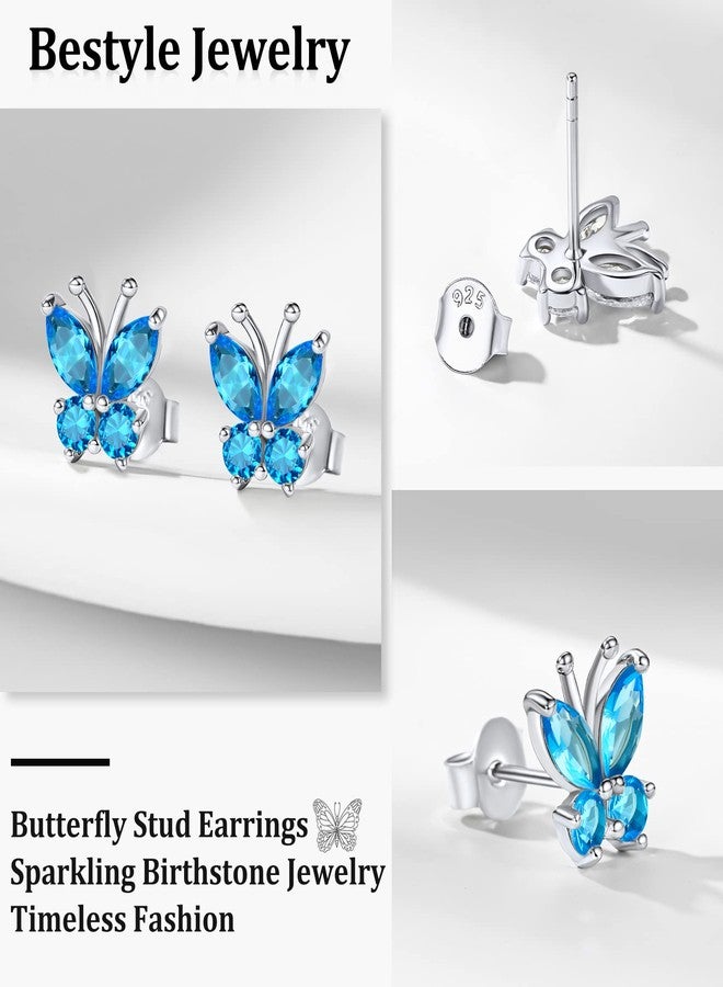 Bestyle Silver Birthstone Butterfly Earring Necklace Ring Jewelry Gift for Women, Dainty Cute Butterfly Earrings for Wife Girlfriend Mom Daughter Teen Girls On Birthday Christmas, Sterling - Image 5