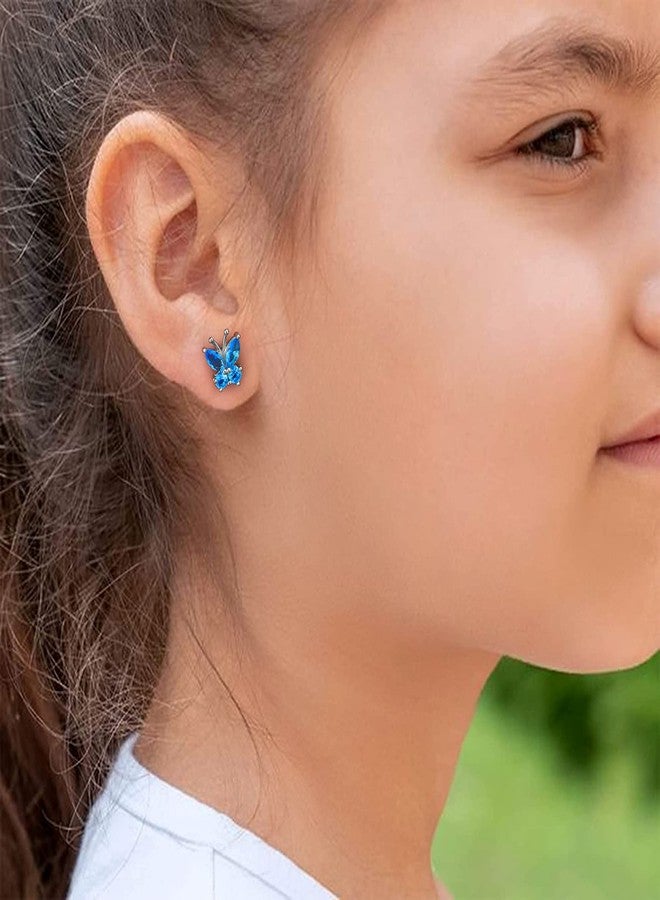 Bestyle Silver Birthstone Butterfly Earring Necklace Ring Jewelry Gift for Women, Dainty Cute Butterfly Earrings for Wife Girlfriend Mom Daughter Teen Girls On Birthday Christmas, Sterling - Image 4