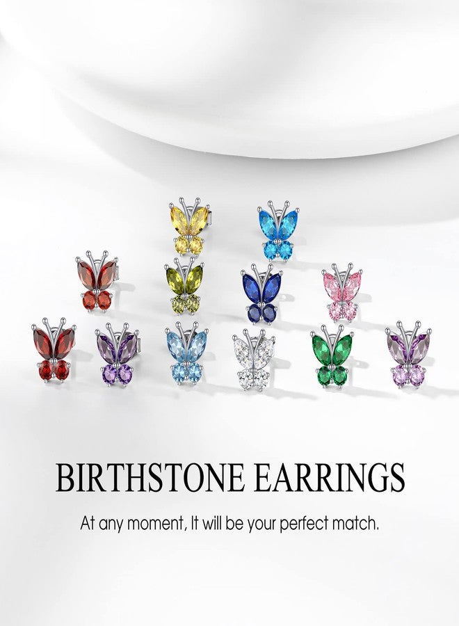 Bestyle Silver Birthstone Butterfly Earring Necklace Ring Jewelry Gift for Women, Dainty Cute Butterfly Earrings for Wife Girlfriend Mom Daughter Teen Girls On Birthday Christmas, Sterling - Image 2