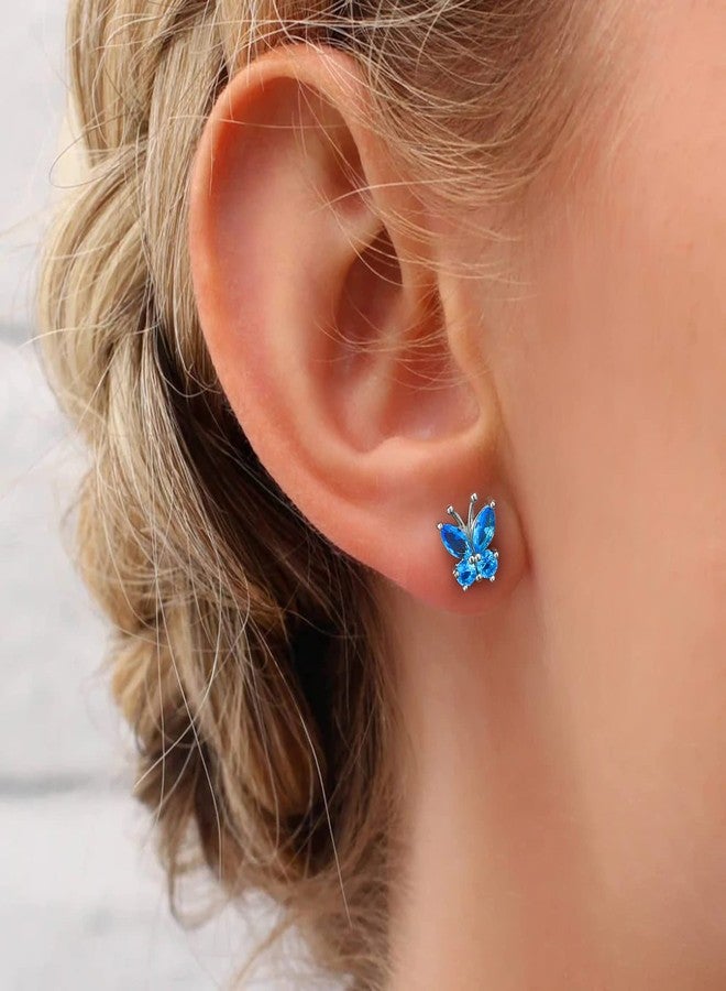 Bestyle Silver Birthstone Butterfly Earring Necklace Ring Jewelry Gift for Women, Dainty Cute Butterfly Earrings for Wife Girlfriend Mom Daughter Teen Girls On Birthday Christmas, Sterling - Image 3