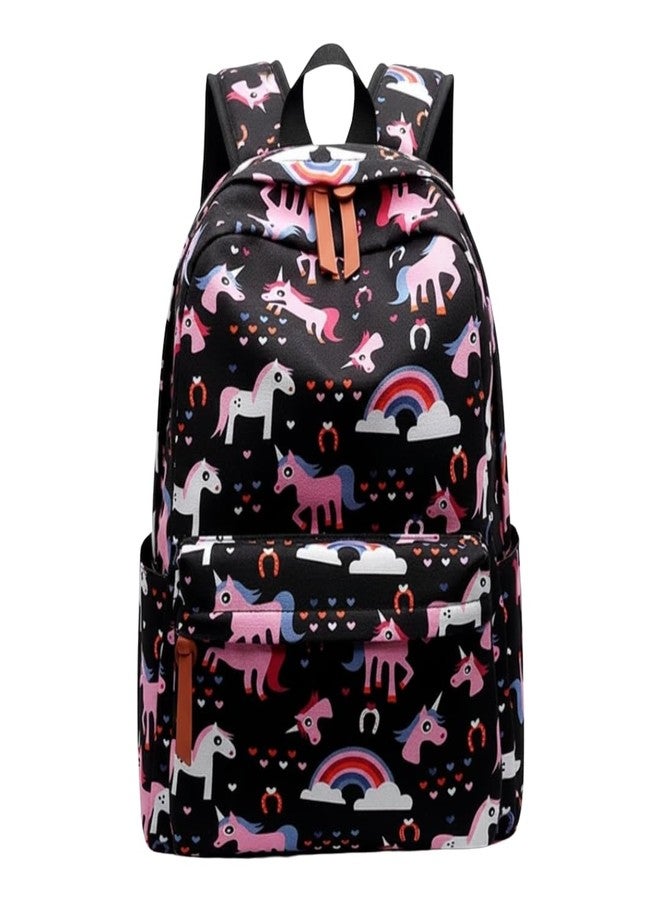 TYPIFY® Polyester Printed Waterproof Preppy Style Girls Women Backpack (Black Unicorn) - Image 2