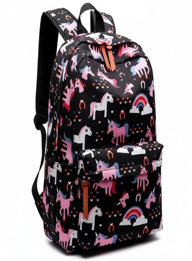 TYPIFY® Polyester Printed Waterproof Preppy Style Girls Women Backpack (Black Unicorn) - Image 1