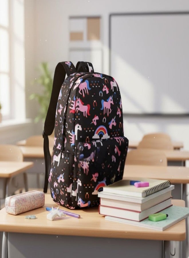 TYPIFY® Polyester Printed Waterproof Preppy Style Girls Women Backpack (Black Unicorn) - Image 4