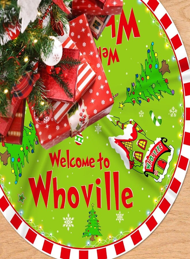Haimimall Christmas Tree Skirt Welcome to Whoville Tree Skirt 48 Inch Red and Green Whoville Christmas Decorations Xmas Holiday Home Decor - Image 1