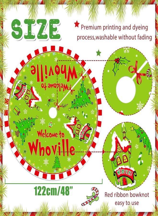 Haimimall Christmas Tree Skirt Welcome to Whoville Tree Skirt 48 Inch Red and Green Whoville Christmas Decorations Xmas Holiday Home Decor - Image 2