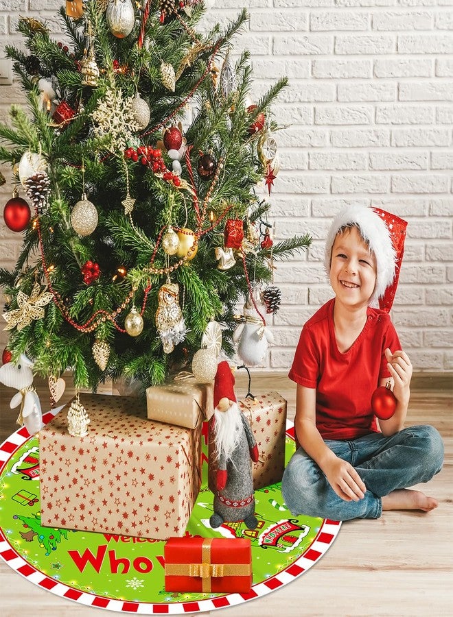 Haimimall Christmas Tree Skirt Welcome to Whoville Tree Skirt 48 Inch Red and Green Whoville Christmas Decorations Xmas Holiday Home Decor - Image 5