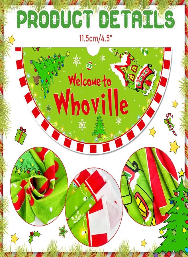 Haimimall Christmas Tree Skirt Welcome to Whoville Tree Skirt 48 Inch Red and Green Whoville Christmas Decorations Xmas Holiday Home Decor - Image 3