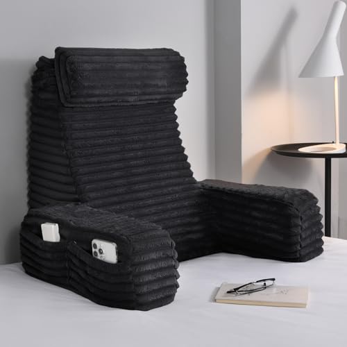 ENITYA 22" XL Ergonomic Bed Pillow for Sitting Up，Backrest Cushion for Reclining,Gaming,Resting,Watching TV,Recovery in Bed, Couch or Floor, Removable Cover, Black - Image 1