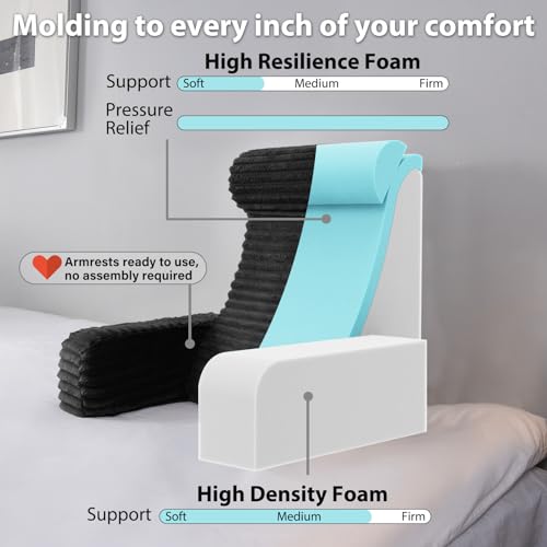 ENITYA 22" XL Ergonomic Bed Pillow for Sitting Up，Backrest Cushion for Reclining,Gaming,Resting,Watching TV,Recovery in Bed, Couch or Floor, Removable Cover, Black - Image 3