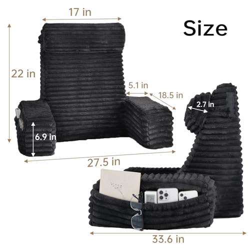 ENITYA 22" XL Ergonomic Bed Pillow for Sitting Up，Backrest Cushion for Reclining,Gaming,Resting,Watching TV,Recovery in Bed, Couch or Floor, Removable Cover, Black - Image 2