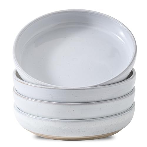 Tikooere Pasta Bowls 26 OZ,Ceramic Salad Serving Bowls Set of 4,Large 8.2 inch Shallow Bowls Plates for Soup,Fruit,Noodle,Dinner,Dishwasher & Microwave Safe,White - Image 1