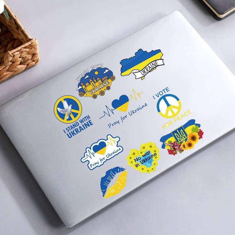 Generic OTKARXUS I Stand with Ukraine Sticker- 50Pcs Waterproof Ukraine Flag Sticker, Support Ukrainian Sticker Vinyl Decals for Car, Window, Bumper, Laptop, Skateboard,Bicycle,Water Bottles, Phone,Helmet  - Image 2