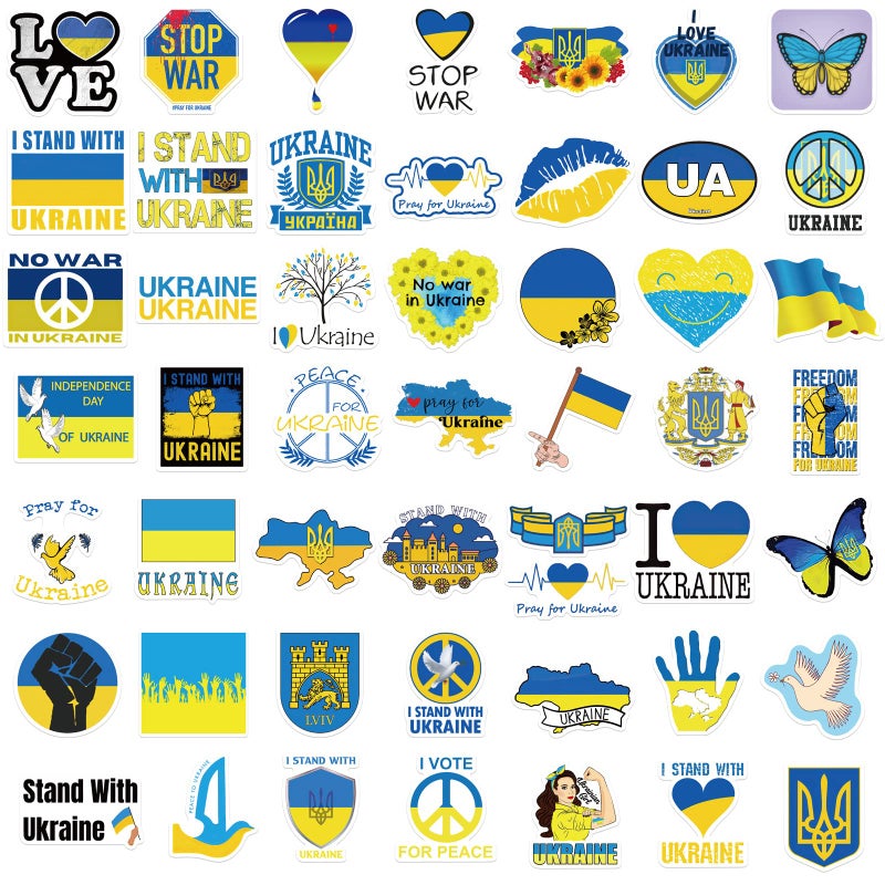 Generic OTKARXUS I Stand with Ukraine Sticker- 50Pcs Waterproof Ukraine Flag Sticker, Support Ukrainian Sticker Vinyl Decals for Car, Window, Bumper, Laptop, Skateboard,Bicycle,Water Bottles, Phone,Helmet  - Image 1