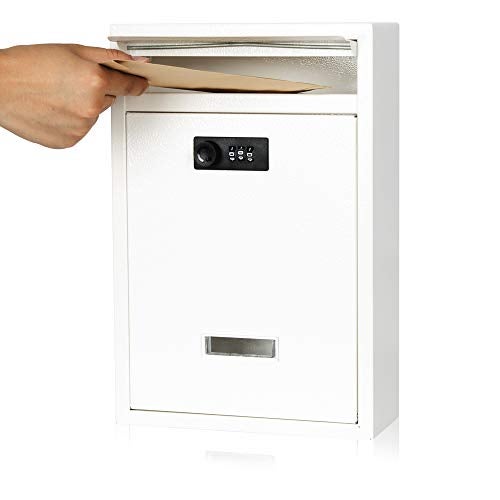 KYODOLED Locking Wall Mount Mailbox, Mail Boxes with Combination Lock for Outside, Security Drop Box with Code,12.4H x 8.54L x 3.35W Inches, White - Image 1