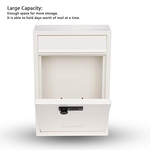 KYODOLED Locking Wall Mount Mailbox, Mail Boxes with Combination Lock for Outside, Security Drop Box with Code,12.4H x 8.54L x 3.35W Inches, White - Image 4
