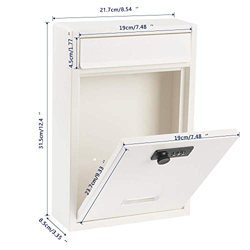 KYODOLED Locking Wall Mount Mailbox, Mail Boxes with Combination Lock for Outside, Security Drop Box with Code,12.4H x 8.54L x 3.35W Inches, White - Image 3