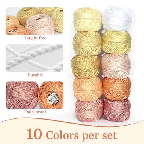 colored bird Double Mercerized Egyptian Long Staple Cotton Pearl Thread Ball 10 Grams Rainbow Color Embroidery Thread 10 Colors per Box for Crochet Hardanger Cross Stitch Hand Embroidery,Light Flesh Color Series - Image 3