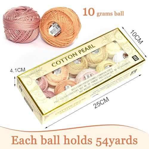 colored bird Double Mercerized Egyptian Long Staple Cotton Pearl Thread Ball 10 Grams Rainbow Color Embroidery Thread 10 Colors per Box for Crochet Hardanger Cross Stitch Hand Embroidery,Light Flesh Color Series - Image 2