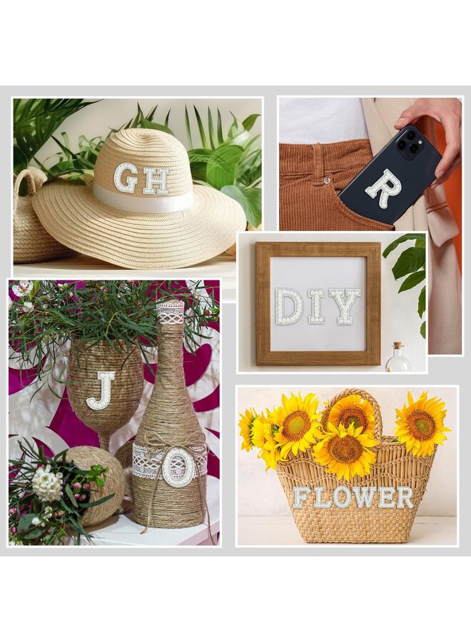 26 قطعة من رقعة حروف مرصعة بأحجار الراين واللؤلؤ ذاتية اللصق من AZ، رقعة حروف لؤلؤية لاصقة للملابس والأقمشة وحقائب الظهر (أبيض) - Image 4