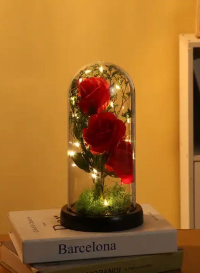 Enchanted 3 Roses in Glass Dome Personalized Gifts for Women Girlfriend Mothers Anniversary Birthday, Red - Image 1