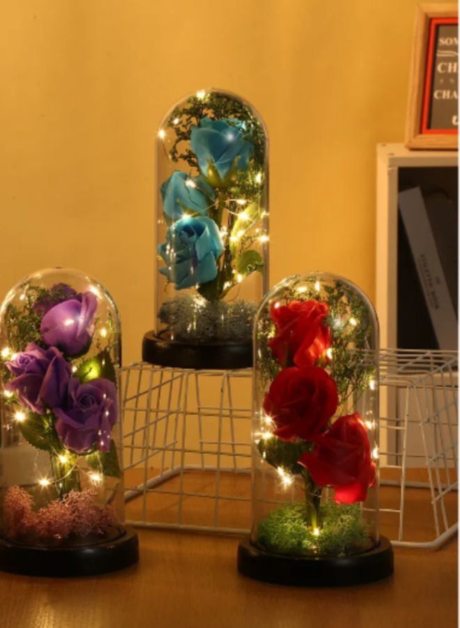 Enchanted 3 Roses in Glass Dome Personalized Gifts for Women Girlfriend Mothers Anniversary Birthday, Red - Image 3