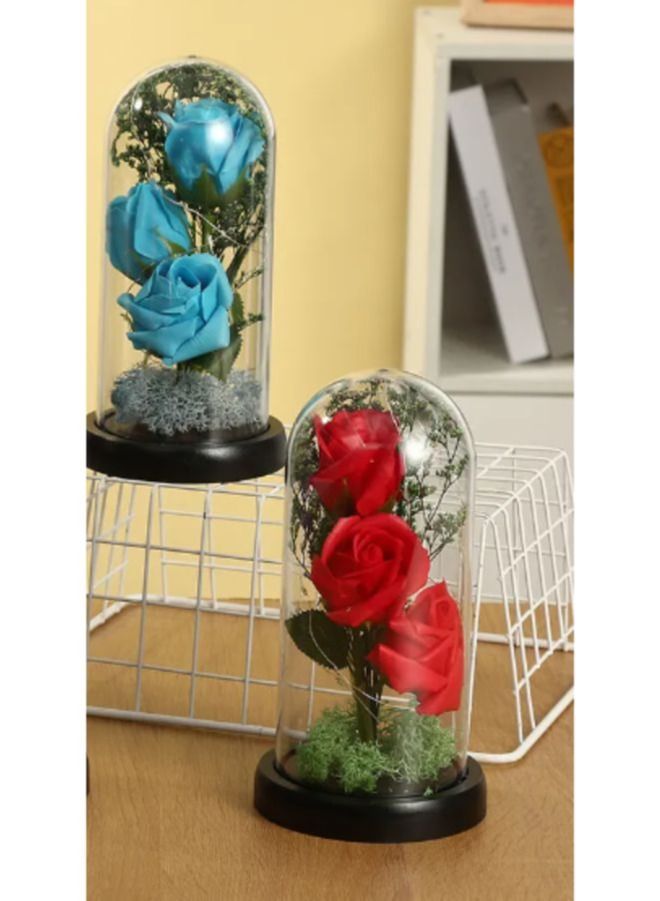 Enchanted 3 Roses in Glass Dome Personalized Gifts for Women Girlfriend Mothers Anniversary Birthday, Red - Image 2