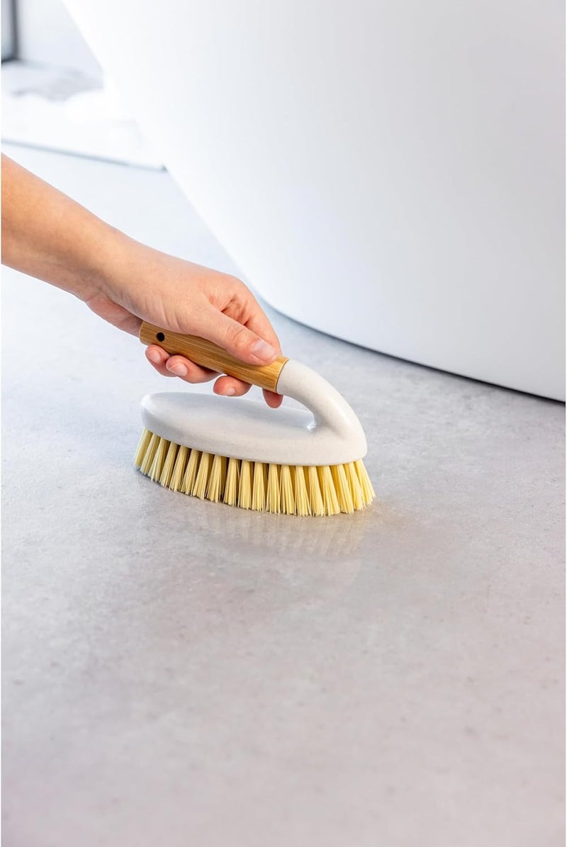 Vigar Zeroline 2 Pack Scrub Brushes for Cleaning Scrub Brush with Ergonomic Bamboo Handle for Bathroom Shower Bathtub Floor Tile Wall Gray Green - Image 2