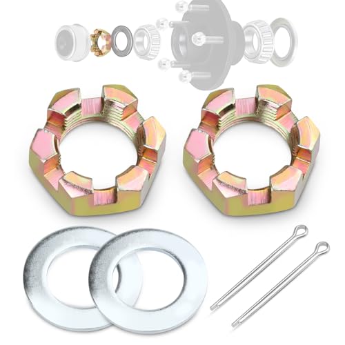 Hitchvoyager 2 Sets of Thread Spindle Galvanized Nut Kits for 1 Spindle Trailer Axle1inch Trailer Spindle Castle Nuts Kit with 1 Washers and 23 Long Cotter Pins - Image 1