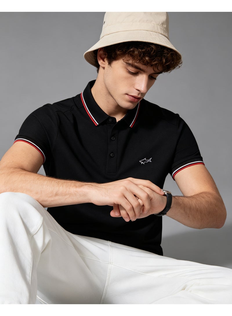 Paul & Shark Men Short Sleeve Classic Polo Shirt, Regular Fit Business Casual Daily T‑Shirt - Black - Image 5