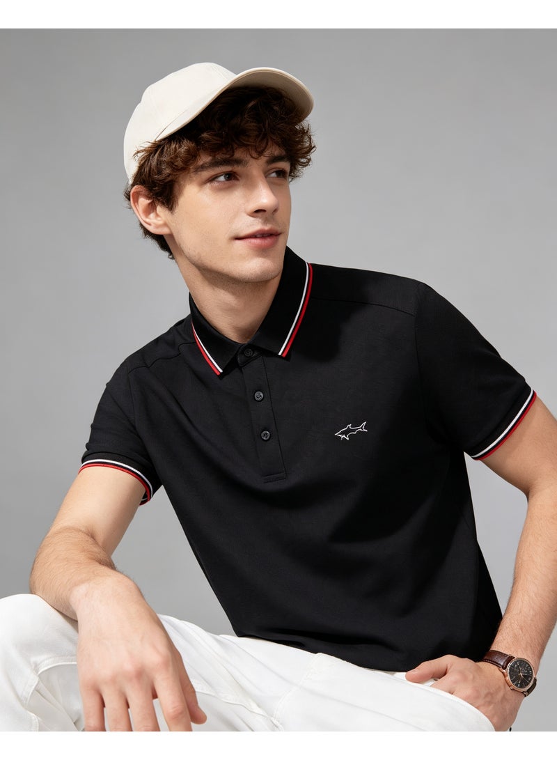 Paul & Shark Men Short Sleeve Classic Polo Shirt, Regular Fit Business Casual Daily T‑Shirt - Black - Image 1