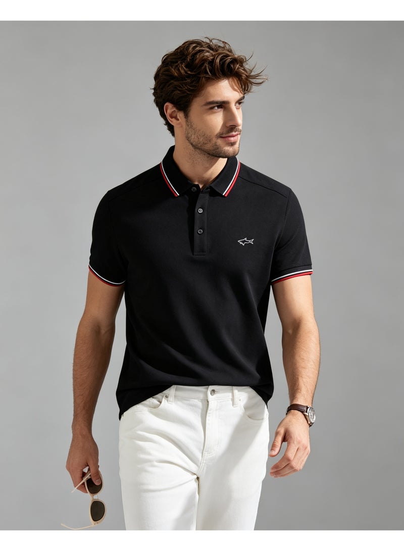 Paul & Shark Men Short Sleeve Classic Polo Shirt, Regular Fit Business Casual Daily T‑Shirt - Black - Image 4