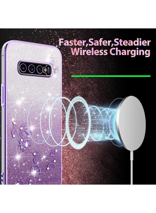 اس-توب جراب لهاتف Samsung Galaxy S10+ جراب هاتف شامل بنقشة زهور لامعة متدرجة - Image 3
