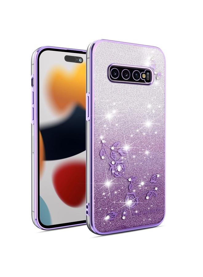 اس-توب جراب لهاتف Samsung Galaxy S10+ جراب هاتف شامل بنقشة زهور لامعة متدرجة - Image 1