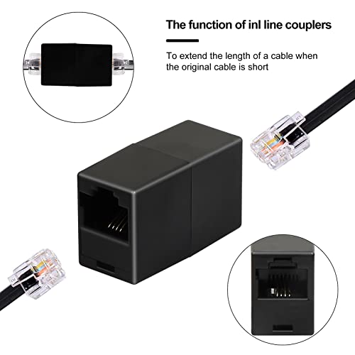 Uvital Phone Extension Cord 33 Ft, Telephone Cable with Standard RJ11 Plug and 1 in-Line Couplers and 20 Cable Clip Holders, Black - Image 3