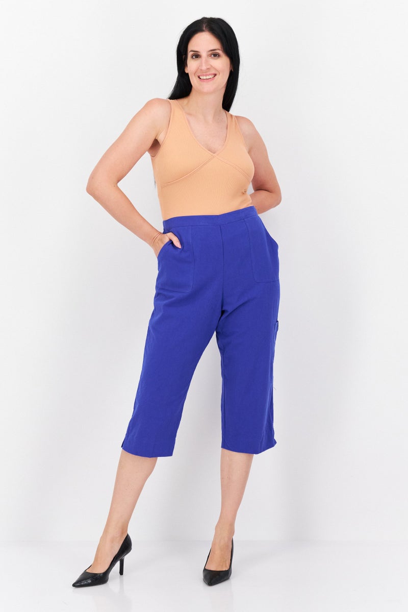 Alfred Dunner Women Regular Fit Plain Capri Pants, Blue - Image 3